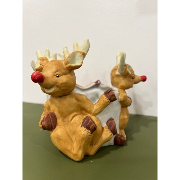Three Rudolf the Red Nosed Reindeer Porcelain Candle Holder Candy Dish - Picture 3 of 4
